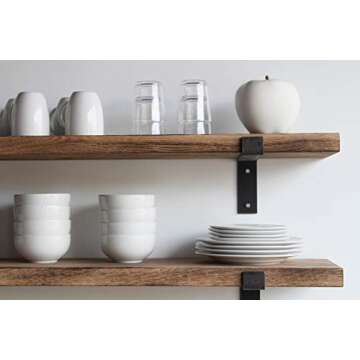 Urban Legacy Deep Shelves | White Oak Hardwood with Torched Finish | Full Brackets | High Weight Capacity | Set of 2 (Torched Oak, Bracketed 48" x 11" x 2")