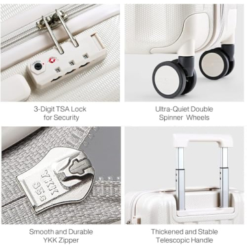 Hanke 16 Inch Underseat Carry on Luggage with Wheels,Small Hard Shell Suitcases for Weekender,Tsa Approved Lightweight Travel Luggage Suitcase for Womem Men,Christmas Gifts for Birthday- Ivory White.