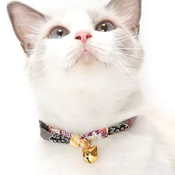 Necoichi Chirimen Hanabi Fireworks Cat Collar: Stylish Gray Soft Breakaway Safety Collar for Cats