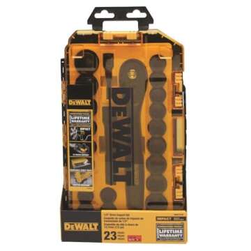 DEWALT Impact Socket Set with Ratchet, Metric/SAE, 1/2" Drive, 23-Piece Set with Case (DWMT74739)﻿ ﻿