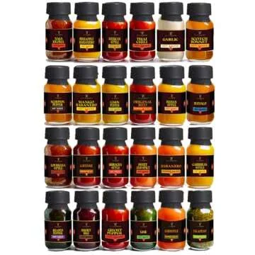 Gourmet Hot Sauce Gift Set - 24 Unique Mini Bottles
