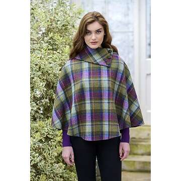 Mucros Weavers Ladies Irish Poncho- 3 Button, 100% Wool (Multi)