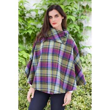Mucros Weavers Ladies Irish Poncho- 3 Button, 100% Wool (Multi)
