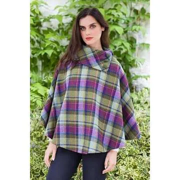 Mucros Weavers Ladies Irish Poncho- 3 Button, 100% Wool (Multi)