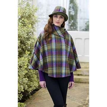 Mucros Weavers Ladies Irish Poncho- 3 Button, 100% Wool (Multi)