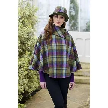 Mucros Weavers Ladies Irish Poncho- 3 Button, 100% Wool (Multi)