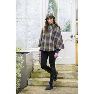 Mucros Weavers Ladies Irish Poncho- 3 Button, 100% Wool (Multi)