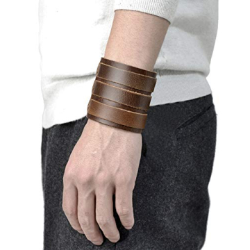 Adjustable Tornito Leather Wide Strap Cuff Bracelet