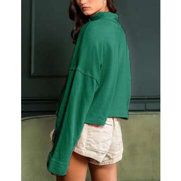 Himosyber Womens Cropped Sweatshirt Half Zip Pullover Long Sleeve Jacket Casual Crop Tops with Pockets Fall Winter Clothes (Green-S)