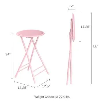 Lavish Home Folding Stool - Backless 24-Inch Stool with 225lb Capacity for Kitchen or Rec Room - Portable Indoor Counter Bar Stools (Pink)