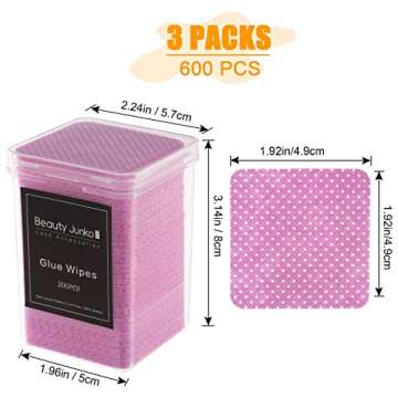 Lint Free Nail Wipes for Eyelash Extension Care - 600 PCS Disposable Cleansing Pads