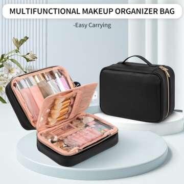 OCHEAL Makeup Bag, Makeup Travel Bag Large Capacity Waterproof Cosmetic Organizer Bag with Makeup Brush Compartment & Handle for Women Girls Travel Toiletry Accessories-Black
