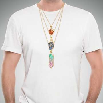 clothmile 6 Pcs Adjustable Crystal Stone Holder Necklace Empty Crystal Stone Holder Necklace Crystal Pendant Necklace Chain with Stainless Steel Cage for Jewelry DIY