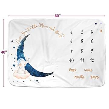 Luka & Lily Baby Milestone Blanket - Ultra Soft Fleece Monthly Milestone Blanket for Baby Girl and Boy - Perfect for Baby's First Year Growth Chart - Monthly Baby Milestone - Elephant Moon - 60"x40"