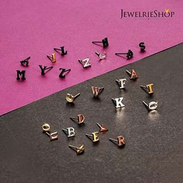 JewelrieShop Initial Letter Stud Earrings Hypoallergenic Alphabet A-Z Women Earrings for Sensitive Ears (Letter S x 4 Pairs)