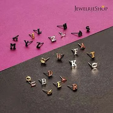 JewelrieShop Initial Letter Stud Earrings Hypoallergenic Alphabet A-Z Women Earrings for Sensitive Ears (Letter S x 4 Pairs)