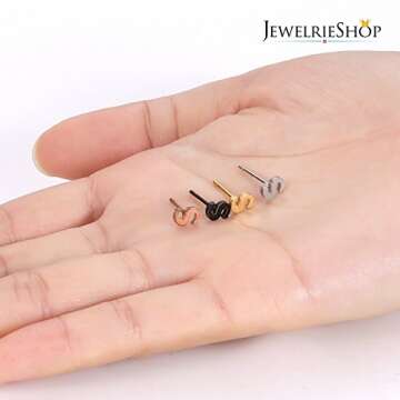 JewelrieShop Initial Letter Stud Earrings Hypoallergenic Alphabet A-Z Women Earrings for Sensitive Ears (Letter S x 4 Pairs)