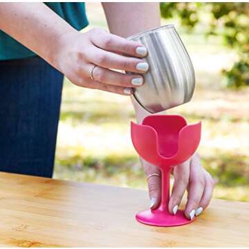 Camco Life is Better at The Campsite Wine Tumbler | Heavy Duty Double Wall Vacuum Insulation | Crafted of 18/8 Stainless Steel | Features Removable Blue & Pink Stems | 2-Pk, 8-oz/Each (51915)