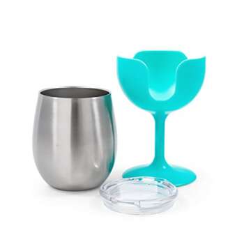 Camco Life is Better at The Campsite Wine Tumbler | Heavy Duty Double Wall Vacuum Insulation | Crafted of 18/8 Stainless Steel | Features Removable Blue & Pink Stems | 2-Pk, 8-oz/Each (51915)