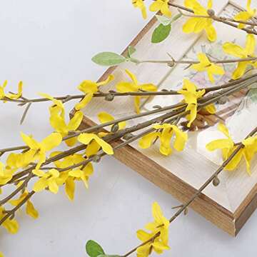 ZHDOKA 4 Pcs Artificial Forsythia Flowers,Faux Branches, Yellow Fake Silk Jasmine Stems Bouquets for Indoor Outdoor Wedding Home Office Decoration, 39.3Inch