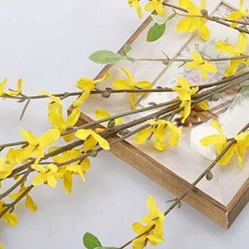 ZHDOKA 4 Pcs Artificial Forsythia Flowers,Faux Branches, Yellow Fake Silk Jasmine Stems Bouquets for Indoor Outdoor Wedding Home Office Decoration, 39.3Inch