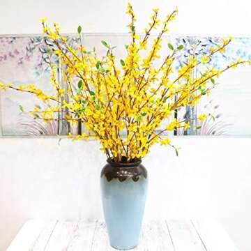 ZHDOKA 4 Pcs Artificial Forsythia Flowers,Faux Branches, Yellow Fake Silk Jasmine Stems Bouquets for Indoor Outdoor Wedding Home Office Decoration, 39.3Inch
