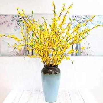 ZHDOKA 4 Pcs Artificial Forsythia Flowers,Faux Branches, Yellow Fake Silk Jasmine Stems Bouquets for Indoor Outdoor Wedding Home Office Decoration, 39.3Inch