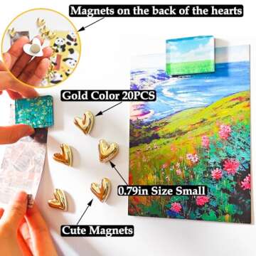 Janvelle 20PCS Gold Refrigerator Magnets Love Heart Magnets for Fridge Cute Decorative Magnetic Stickers 0.79in Small Home Kitchen Magnet Set Lovely Color Decoration for Office Whiteboard