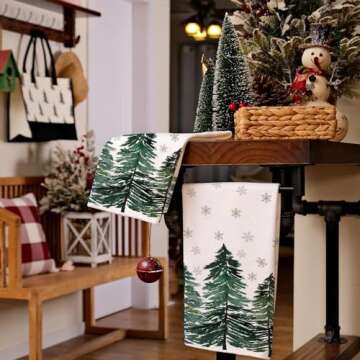 ARKENY Christmas Kitchen Towels Set of 2,Green Xmas Tree Snowflake Dish Towels 18x26 Inch Drying Dishcloth,Farmhouse Nobel Home Decoration AD140