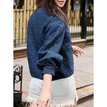 Stylish Tankaneo Women's Quilted Denim Puffer Jacket