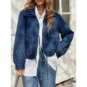 Stylish Tankaneo Women's Quilted Denim Puffer Jacket