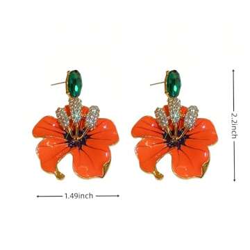 Medieval Vintage Design Women's Earrings Ear Studs with Low Allergy Silver Pin Orange Flower Pendant with Water Drill Inlay Elegant and Shiny