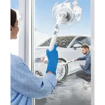 LABIGO Electric Spin Scrubber LA3 Pro, Cordless Bathroom Scrubber with 3 Adjustable Angle, 5 Replacement Head, Household Power Cleaning Brush with Extension Arm for Bathtub Window Car Tile Floor