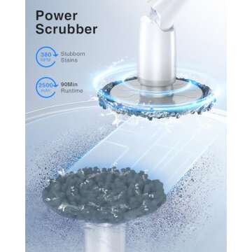 LABIGO Electric Spin Scrubber LA3 Pro, Cordless Bathroom Scrubber with 3 Adjustable Angle, 5 Replacement Head, Household Power Cleaning Brush with Extension Arm for Bathtub Window Car Tile Floor