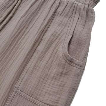 Amazhiyu Women's Cotton Gauze Cargo Joggers Summer Casual Drawstring Flowy Pants Khaki, Large