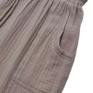 Amazhiyu Women's Cotton Gauze Cargo Joggers Summer Casual Drawstring Flowy Pants Khaki, Large