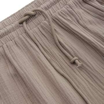 Amazhiyu Women's Cotton Gauze Cargo Joggers Summer Casual Drawstring Flowy Pants Khaki, Large