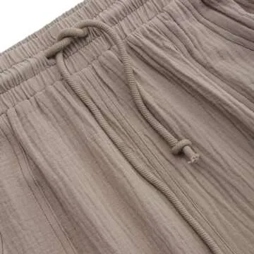 Amazhiyu Women's Cotton Gauze Cargo Joggers Summer Casual Drawstring Flowy Pants Khaki, Large