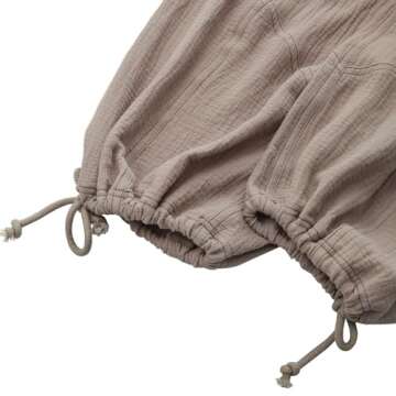 Amazhiyu Women's Cotton Gauze Cargo Joggers Summer Casual Drawstring Flowy Pants Khaki, Large