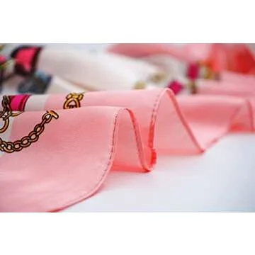 RUOLIN 35×35 inches large square women's satin silk like head scarf fashion pattern silk feeling hair sleeping wrap (11 Pink, Gharry Pattern)