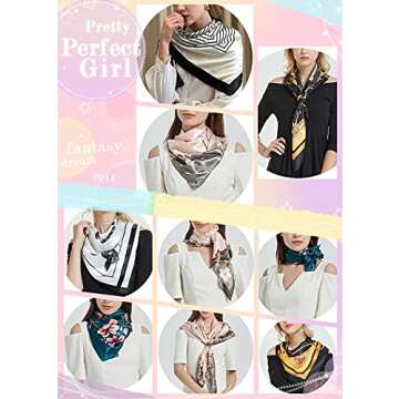 RUOLIN 35×35 inches large square women's satin silk like head scarf fashion pattern silk feeling hair sleeping wrap (11 Pink, Gharry Pattern)