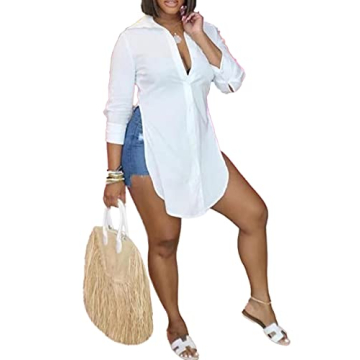 LYANER Women’s Collar V Neck Button Front Long Sleeve Slit Hem Blouse - Chic & Versatile