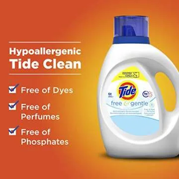 Tide Free and Gentle HE Laundry Detergent Liquid, 64 Loads, Unscented and Hypoallergenic for Sensitive Skin, Free and Clear of Dyes and Perfumes (Packaging May Vary)