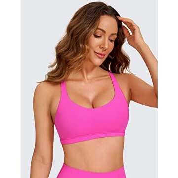 CRZ YOGA Strappy Sports Bras for Women - Criss Cross Back Wireless Padded Yoga Workout Cami Top (Neon) Light Purple Medium