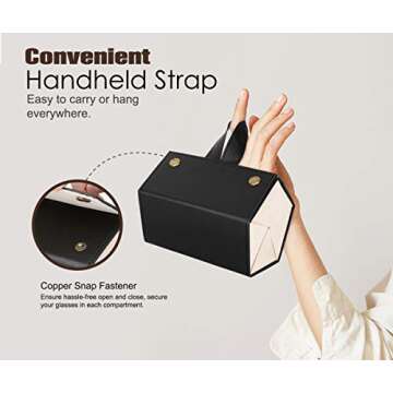 MoKo Sunglasses Organizer with 5 Slots, Travel Glasses Case Storage Portable Sunglasses Storage Case Bag Foldable Eyeglasses Holder Box Eyewear Display Containers for Women Men, Black - White Lining