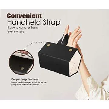 MoKo Sunglasses Organizer with 5 Slots, Travel Glasses Case Storage Portable Sunglasses Storage Case Bag Foldable Eyeglasses Holder Box Eyewear Display Containers for Women Men, Black - White Lining