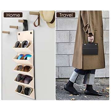 MoKo Sunglasses Organizer with 5 Slots, Travel Glasses Case Storage Portable Sunglasses Storage Case Bag Foldable Eyeglasses Holder Box Eyewear Display Containers for Women Men, Black - White Lining