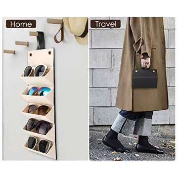 MoKo Sunglasses Organizer with 5 Slots, Travel Glasses Case Storage Portable Sunglasses Storage Case Bag Foldable Eyeglasses Holder Box Eyewear Display Containers for Women Men, Black - White Lining