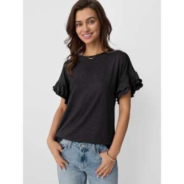 Trendy AUTOMET Women's Short Sleeve Ruffle Tee - Ideal for Summer Casual or Workwear