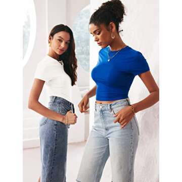 TECREW Womens Summer Short Sleeve Cute Crop Tops Casual Basic Crewneck Slim Fit T-Shirts, White, Large
